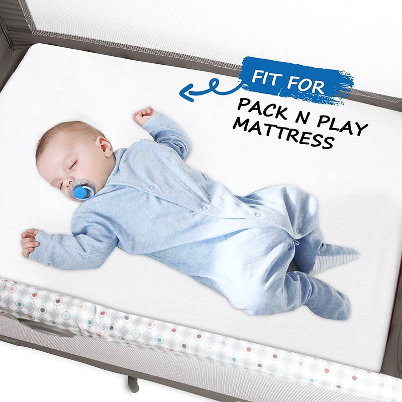 Coldwind Pack and Play Sheets Waterproof, 2 Pack Cotton Mini Crib Sheets 38"x 25", Compatible with Graco Pack n Play, Dream on Me, Delta Portable Crib and Arms Reach Ideal Cosleeper, Baby Girl Boy, White - Image 4